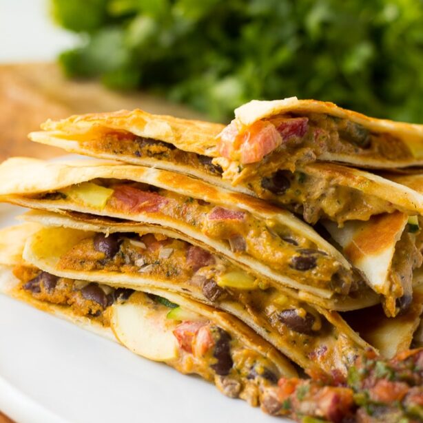 Cheesy Vegan Quesadillas with Black Beans and Vegetables - Nora Cooks