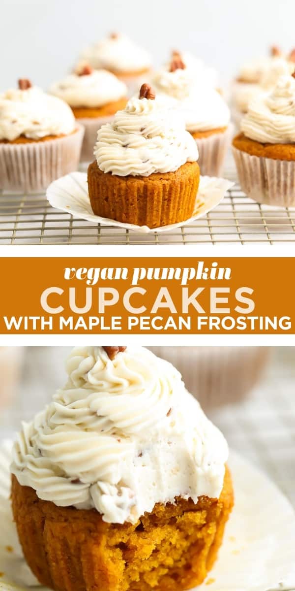 Vegan Pumpkin Cupcakes with Maple Pecan Frosting - Nora Cooks