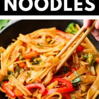 Pinterest collage with text box reading drunken noodles that are easy to make