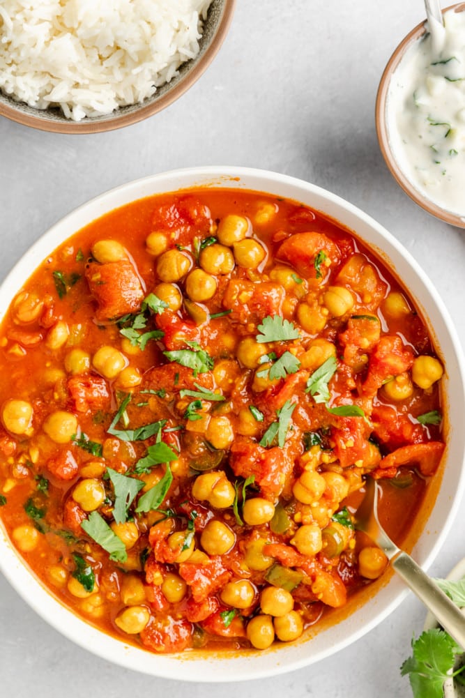 Easy Chana Masala With Raita - Nora Cooks