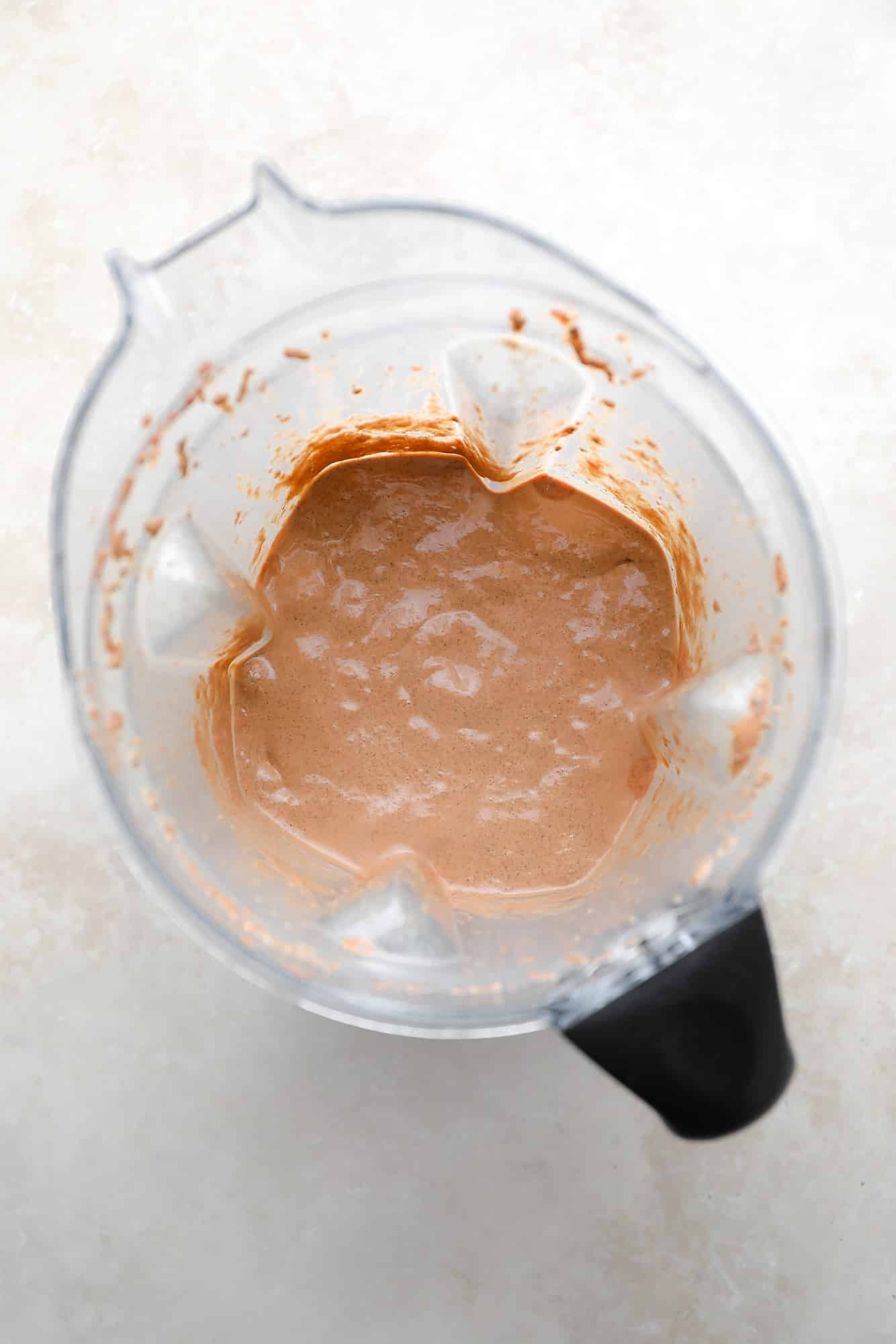 blended chocolate chia pudding in a blender.