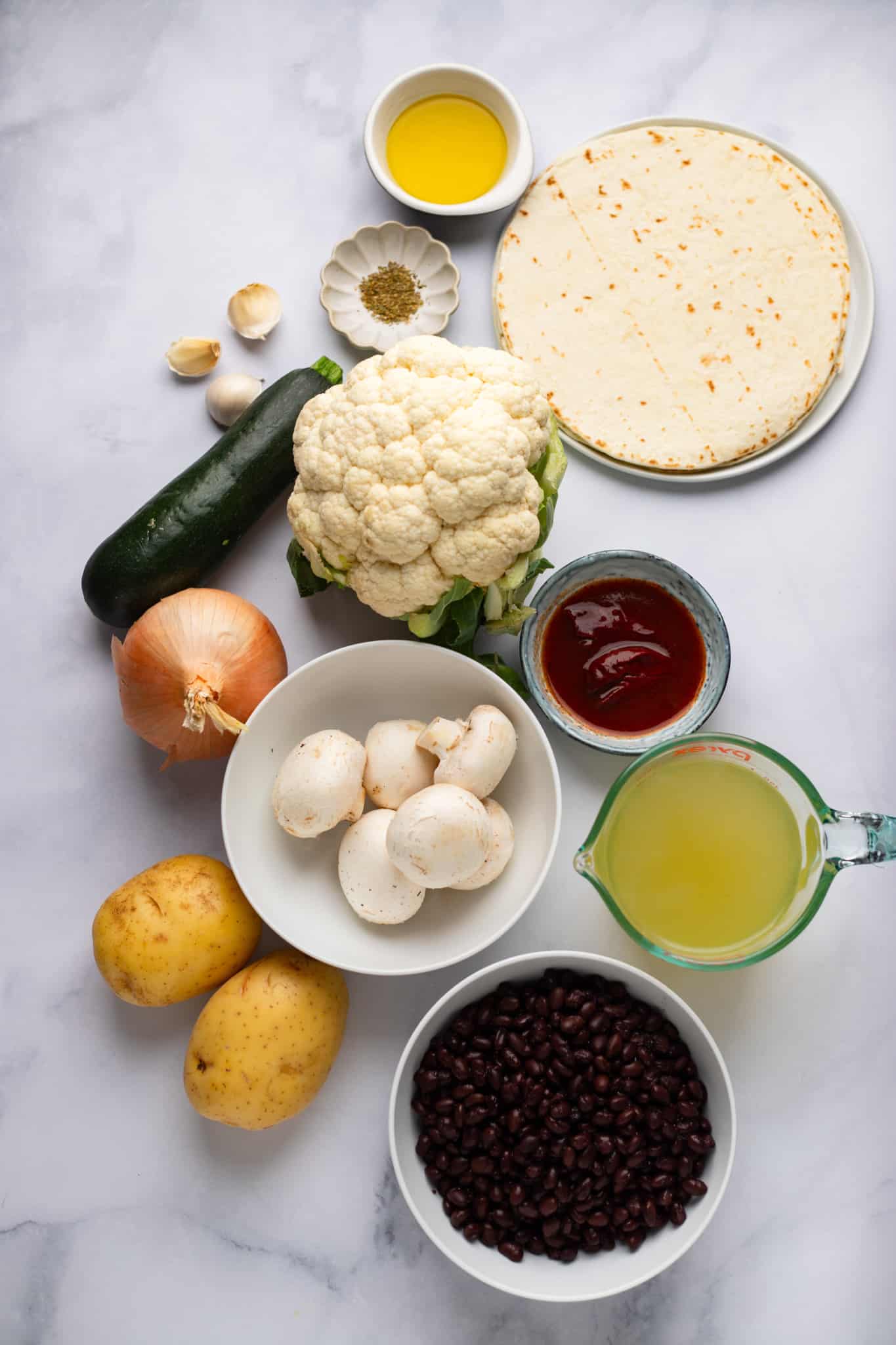 ingredients for Roasted Veggie Enchiladas with Black Bean Sauce.