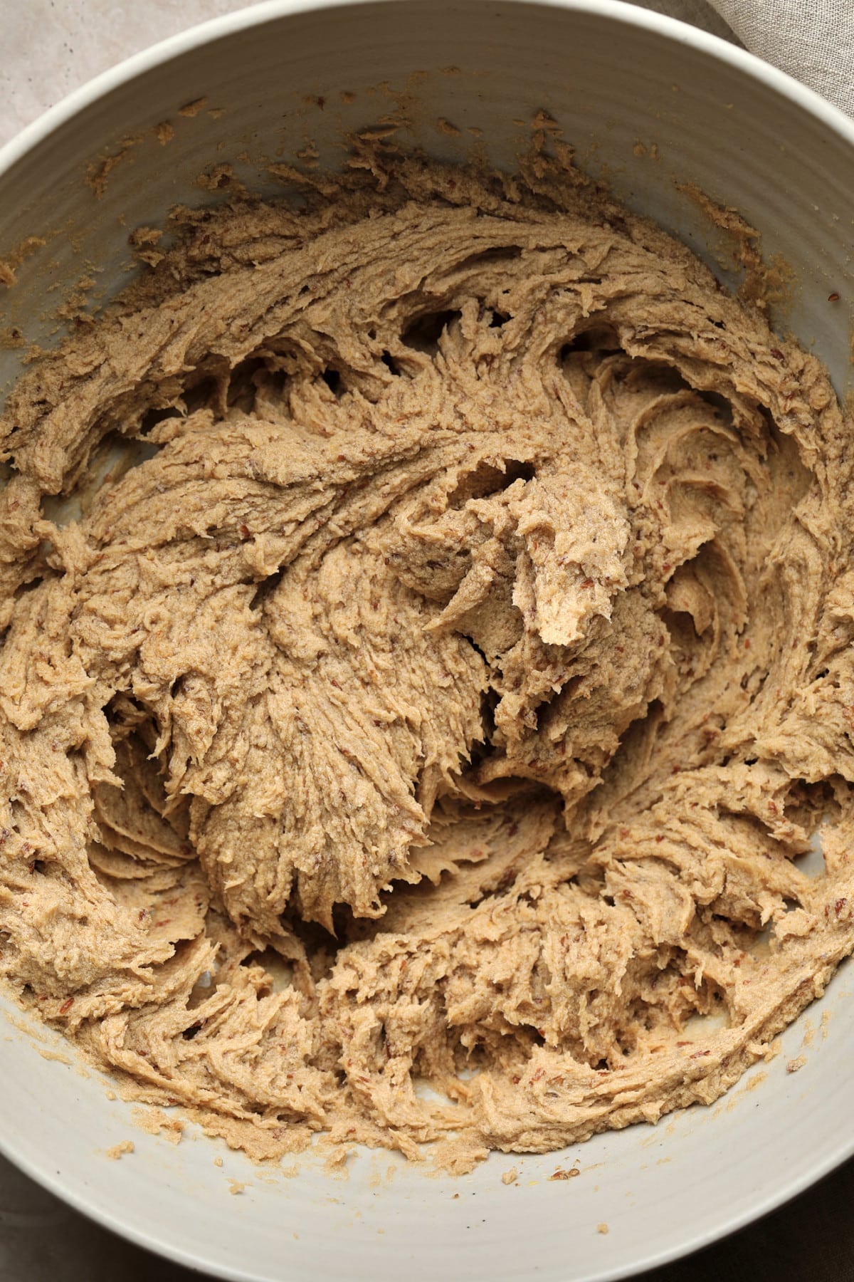 wet batter in a bowl, beige color