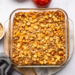 Apple Baked Oatmeal in a glass baking dish.