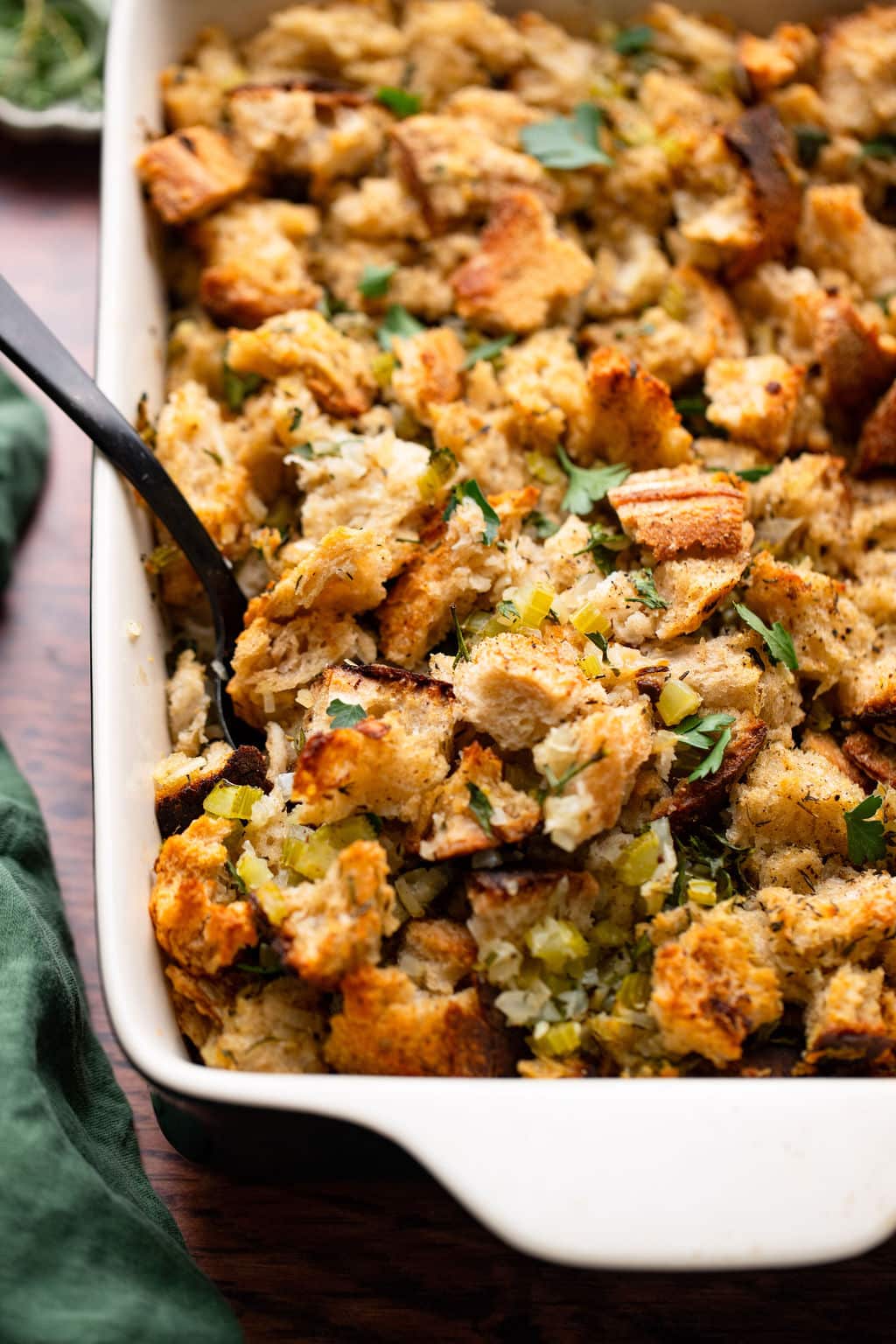 close up on stuffing with black spoon