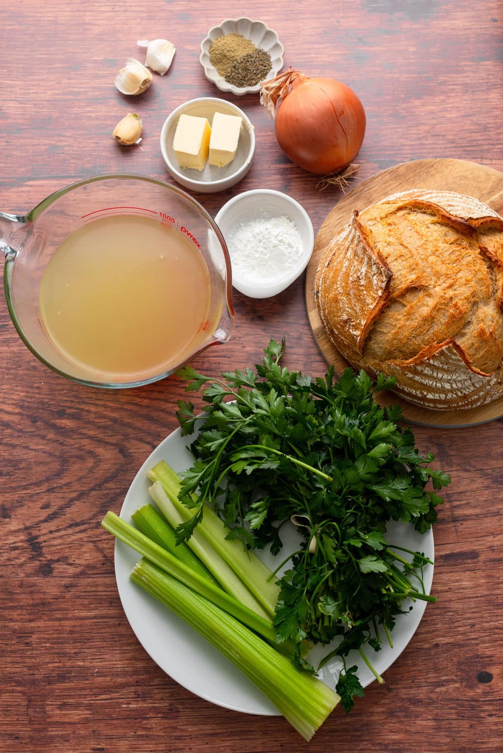 ingredients for stuffing on wood background