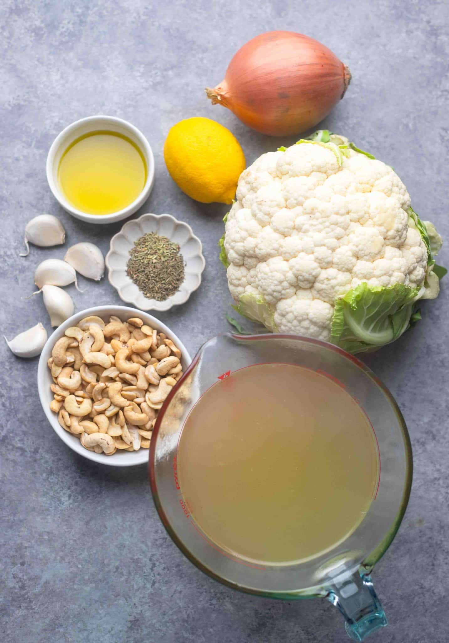 ingredients for vegan cauliflower soup.